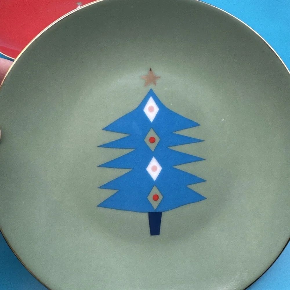 PIER 1 Christmas Tree Plate 3 Colors‎ Holiday Appetizer Canape Dessert 6
